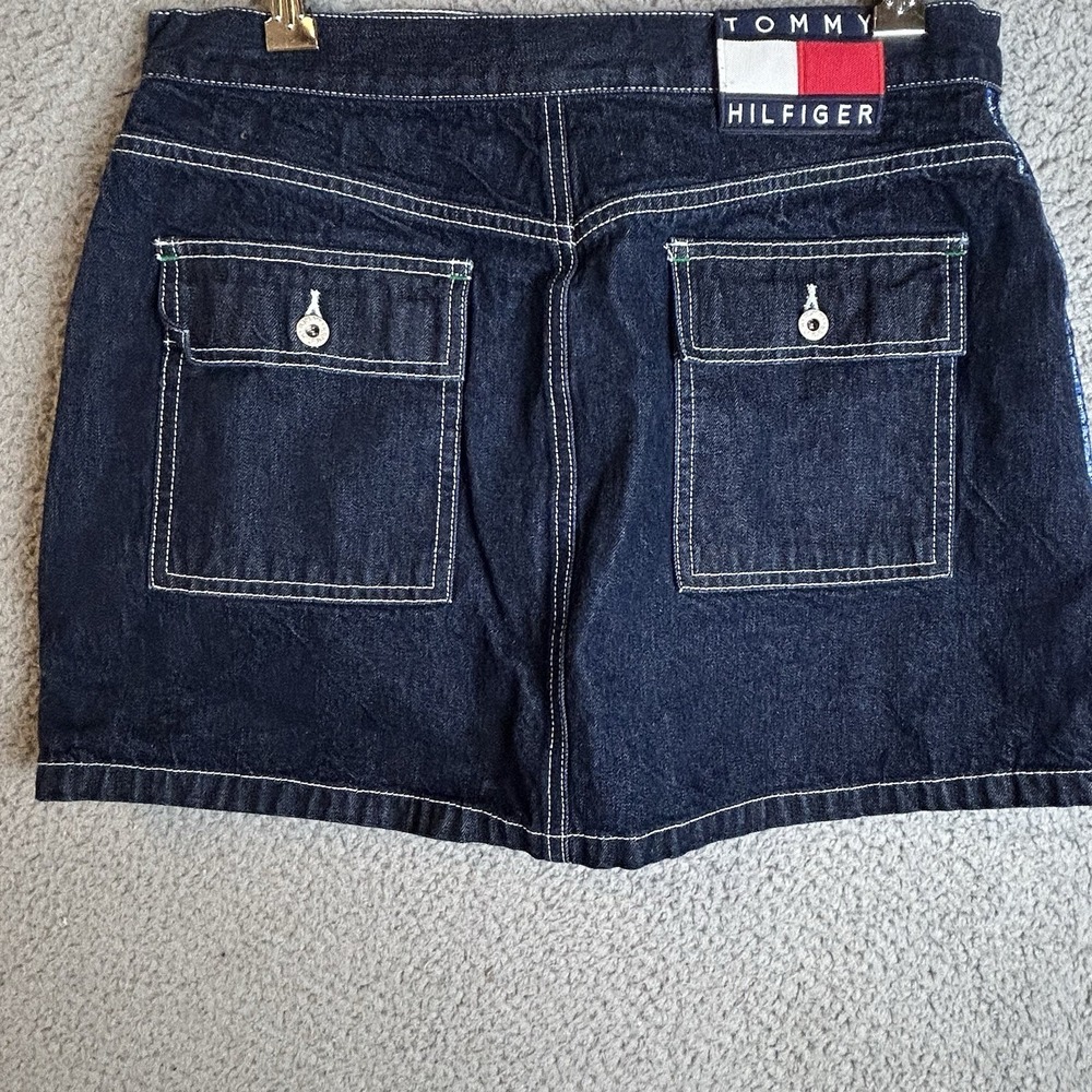Vintage 90s Tommy Hilfiger Denim Jean Skirt Flag Logo Spellout Tape USA Size 9